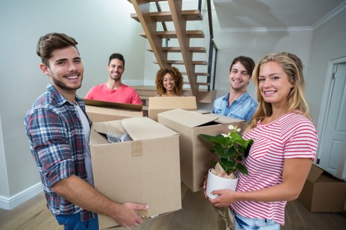 Office furniture and equipment prepared for a local commercial move